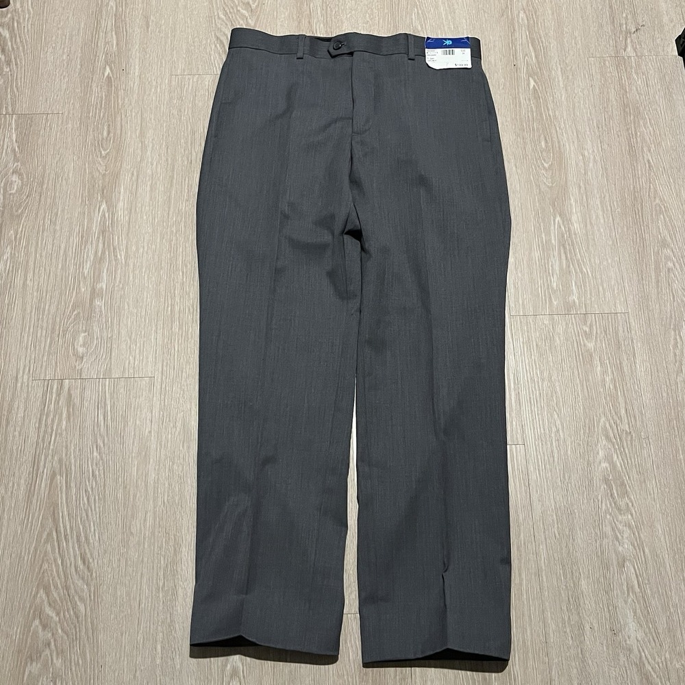 NWT Egara OK Slim Fit 100% Wool Dress Pants Gray Flat Front Size 34x29 $199